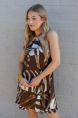 Beaded Necklace Animal Satin Backless Dress