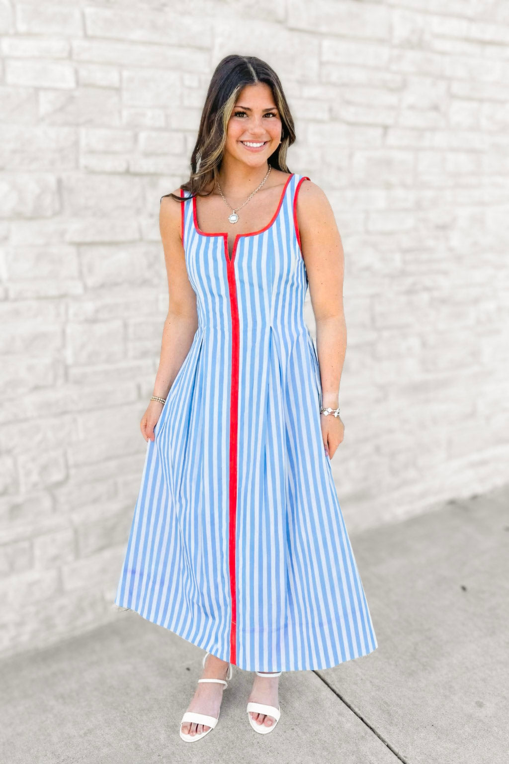 Striped Sleeveless Midi Dress