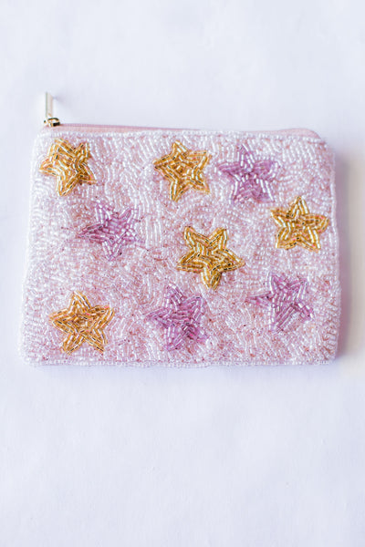 PINK GOLD STAR BEADED COIN PURSE