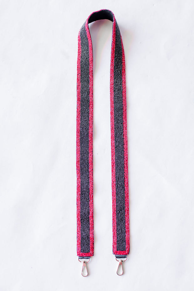 RED WITH BLACK STRIPE BEADED STRAP
