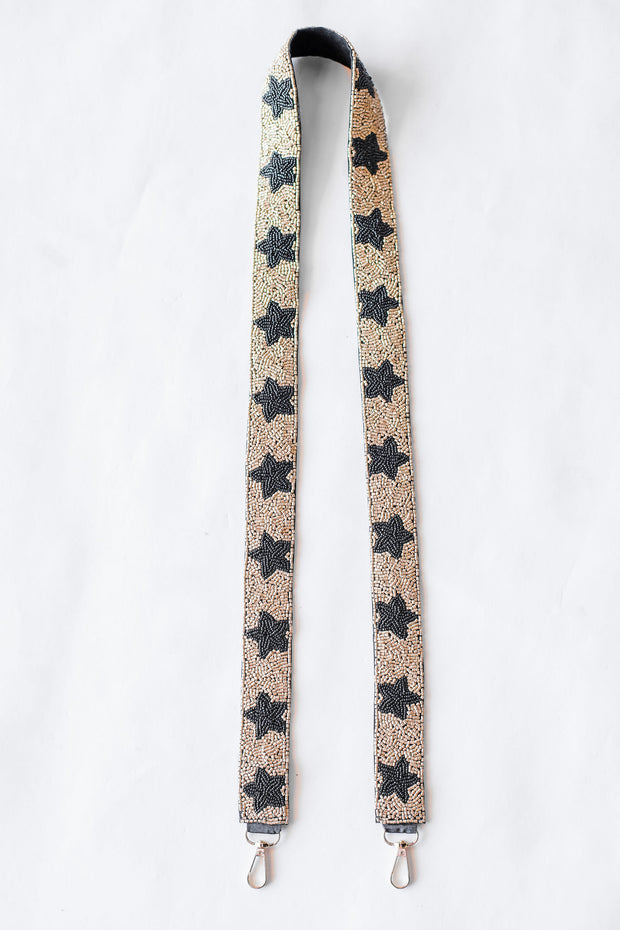 Star of the Show Beaded Adjustable Purse Strap in Black and Gold