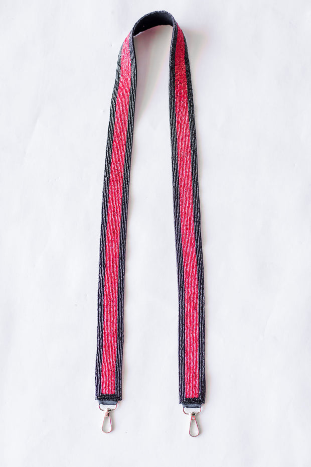 BLACK WITH RED STRIPE BEADED STRAP