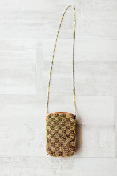 CHECKERED BEADED CELL PHONE BAG