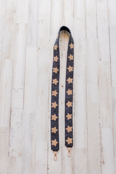 BLACK WITH GOLD STAR BEADED STRAP