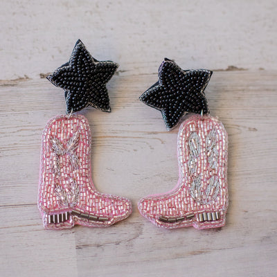 BOOT STAR BEADED EARRING PINK