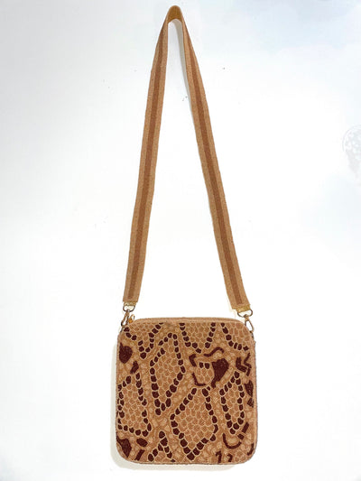 BROWN SNAKE BEADED BOX BAG WITH BEADED STRAP