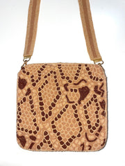 BROWN SNAKE BEADED BOX BAG WITH BEADED STRAP