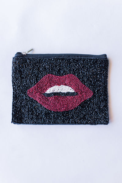 BLACK LIP MOUTH BEADED BAG