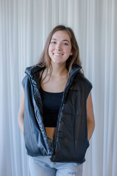 FAUX LEATHER PUFFER VEST