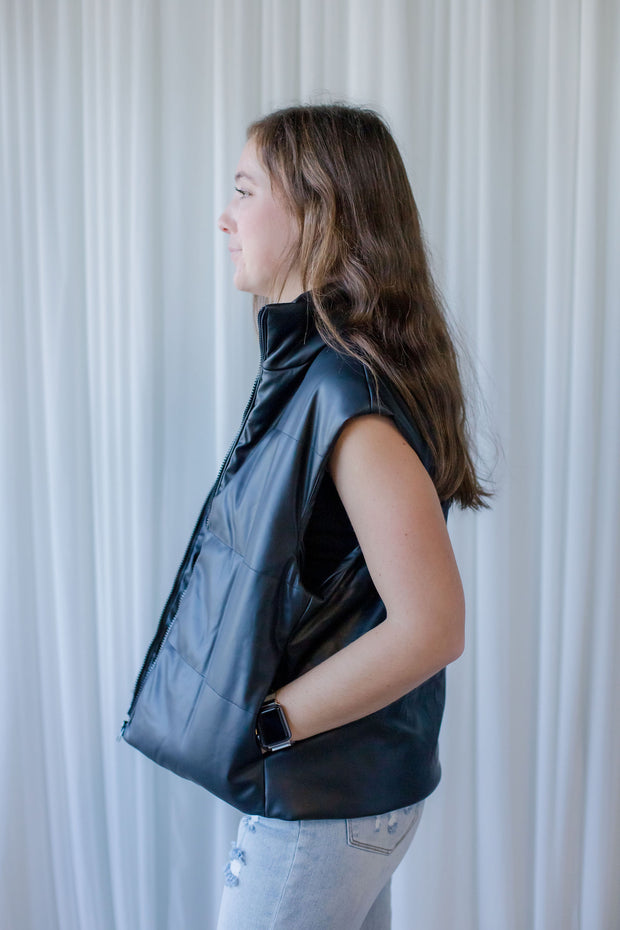FAUX LEATHER PUFFER VEST